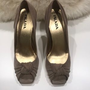 Prada suede peep toe heels